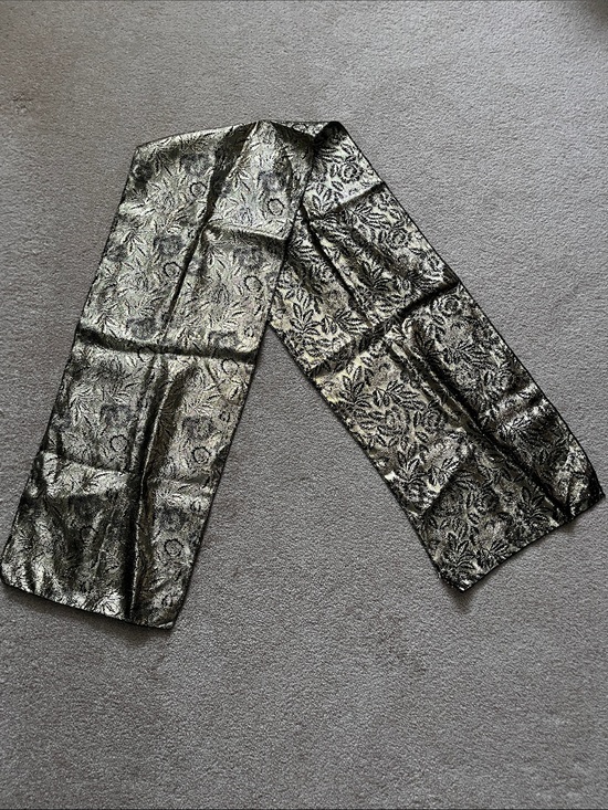 None Accessories - Metallic Black and Gold Floral Jacquard Scarf